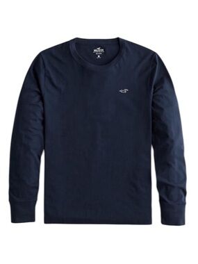 Hollister Men's Long-Sleeve Crew Tee in Navy Blue
